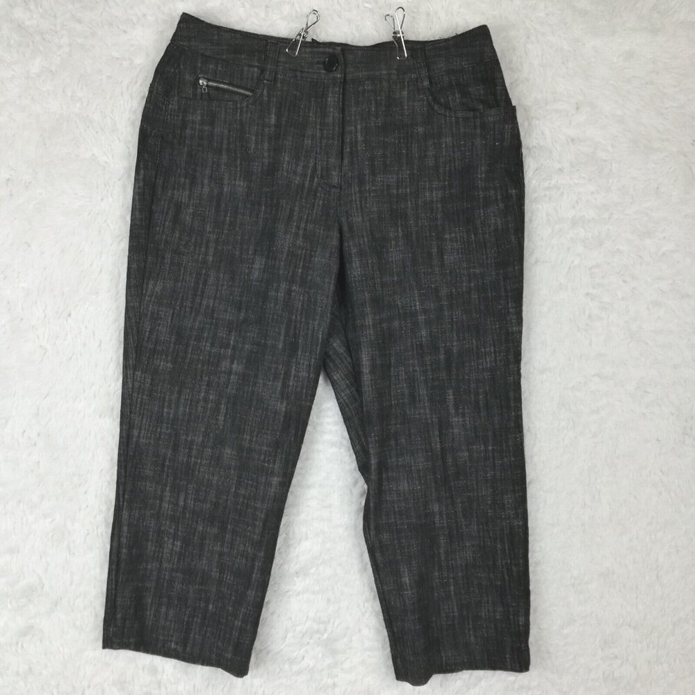 Larry Levine Womens Pants Crop Trouser Stretch Black Heather Mid Rise 10